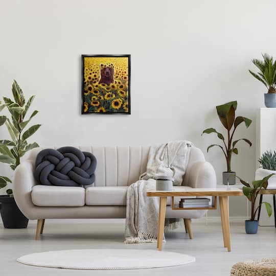 Stupell Industries Happy Bear Sunflower Field Floater Framed Art